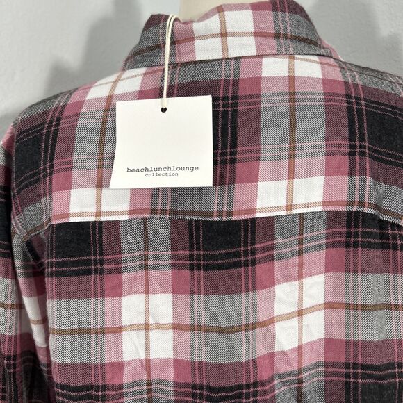 Beach Lunch Lounge Shirt‎ Womens Extra Small Dusty Rose Plaid Whitney - Picture 4 of 9